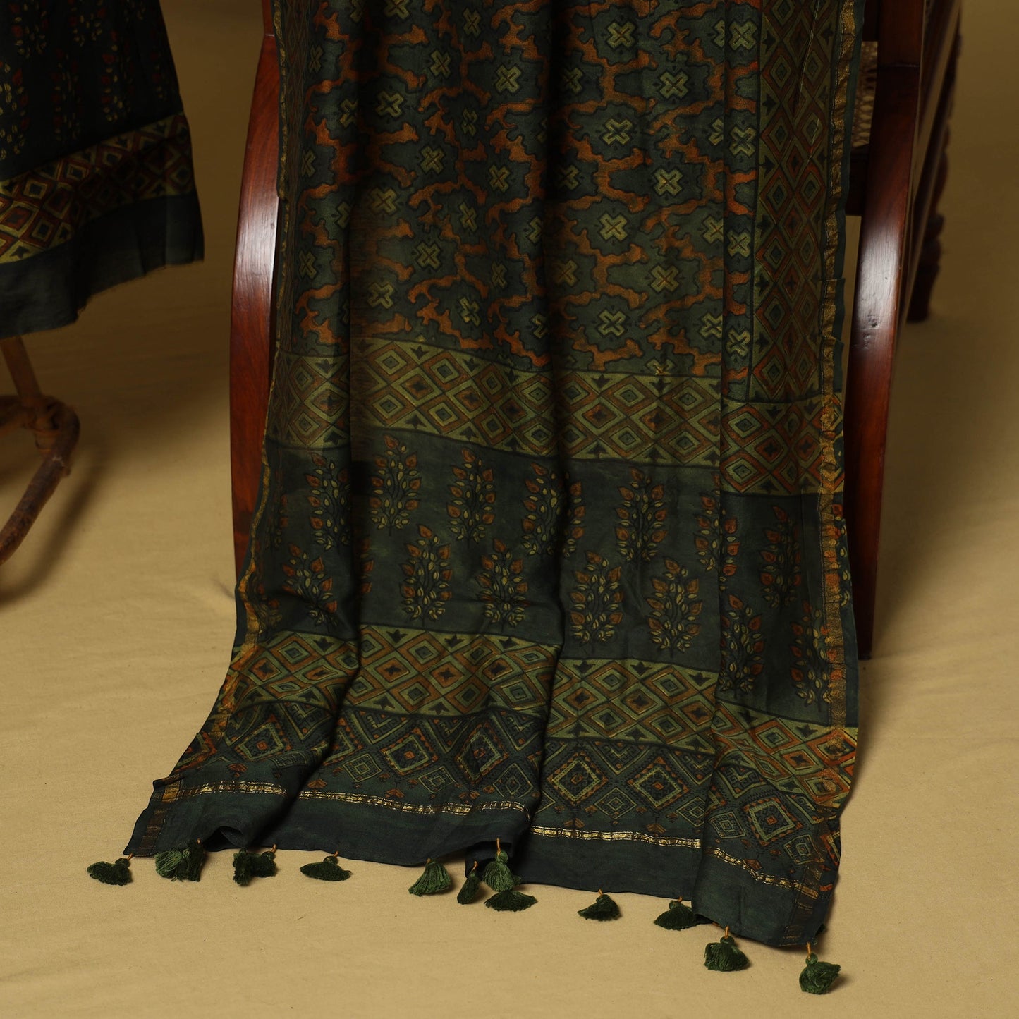 Green - 2pc natural dyed printed unstitched dress material