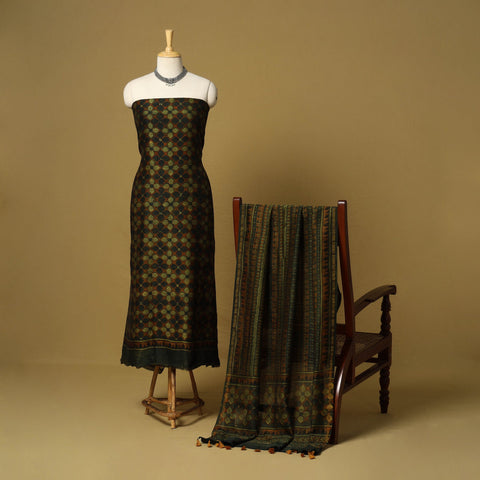 Green - 2pc natural dyed printed unstitched dress material