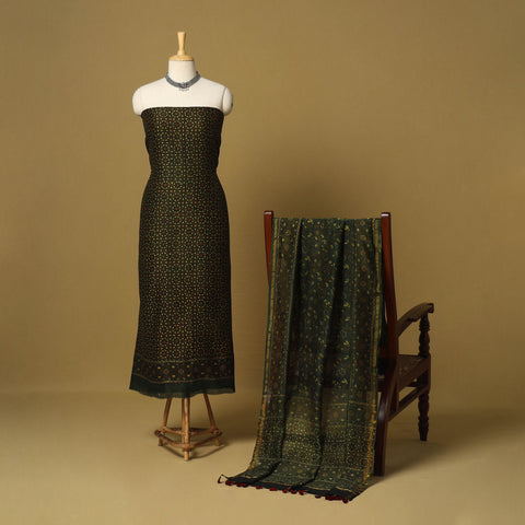 Green - 2pc natural dyed printed unstitched dress material