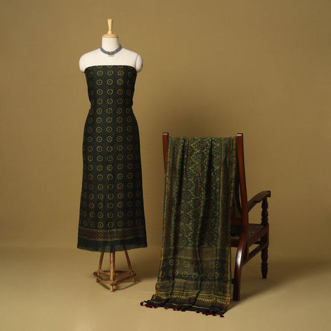 Green - 2pc natural dyed printed unstitched dress material