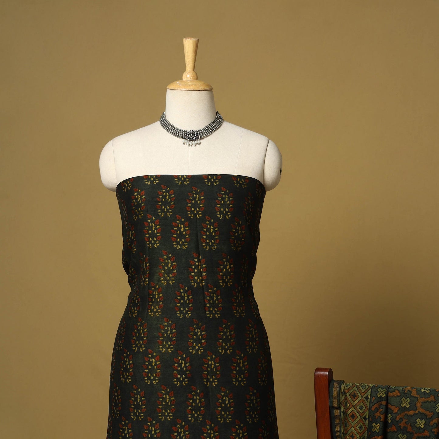 Green - 2pc natural dyed printed unstitched dress material
