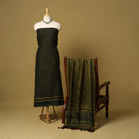Green - 2pc natural dyed printed unstitched dress material