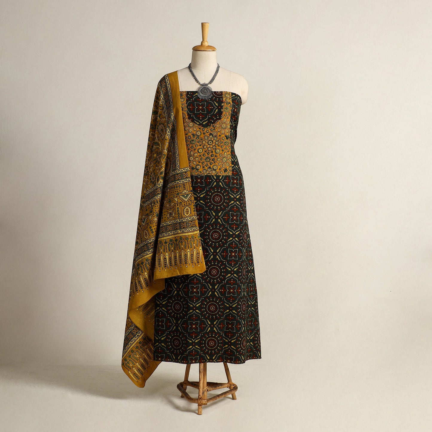 Green - 2pc natural dyed unstitched dress material 17