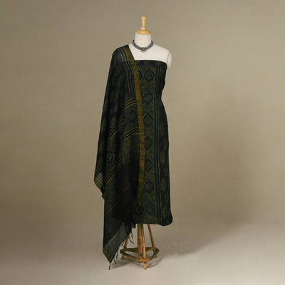 Green - 2pc Block Print Natural Dyed Unstitched Ajrakh Dress Material 