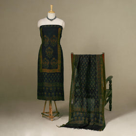 Green - 2pc Block Print Natural Dyed Unstitched Ajrakh Dress Material 
