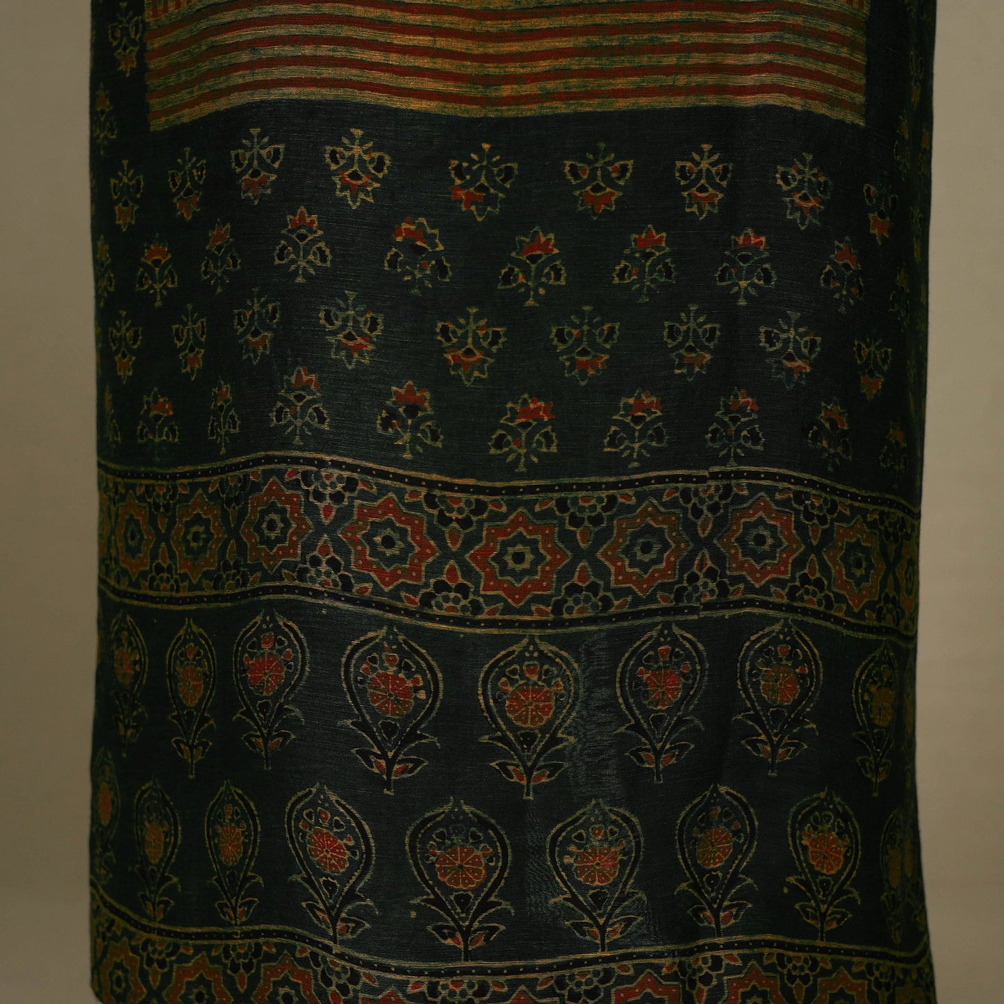 Green - 2pc Block Print Natural Dyed Unstitched Ajrakh Dress Material 