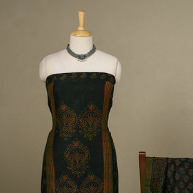 Green - 2pc Block Print Natural Dyed Unstitched Ajrakh Dress Material 