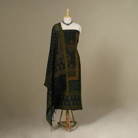 Green - 2pc Block Print Natural Dyed Unstitched Ajrakh Dress Material 