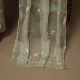 Green - 2pc organza silk unstitched hand beads work heavy