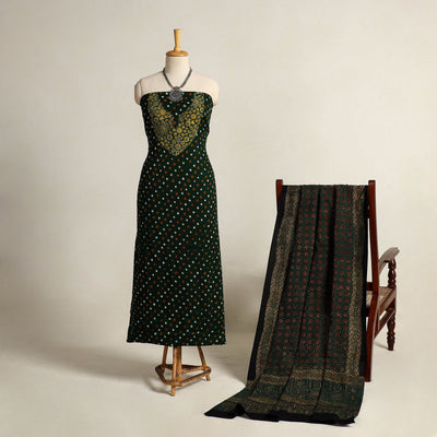  Green 2pc Tie-Dye Cotton Bandhani Kurta with Ajrakh Dupatta