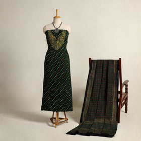  Green 2pc Tie-Dye Cotton Bandhani Kurta with Ajrakh Dupatta