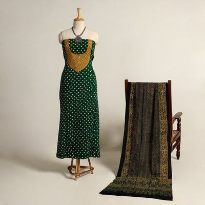  Green 2pc Tie-Dye Cotton Bandhani Kurta with Ajrakh Dupatta