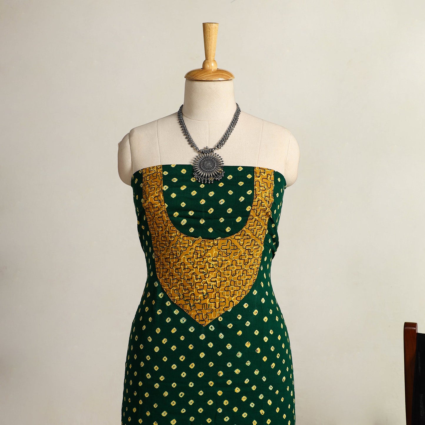  Green 2pc Tie-Dye Cotton Bandhani Kurta with Ajrakh Dupatta