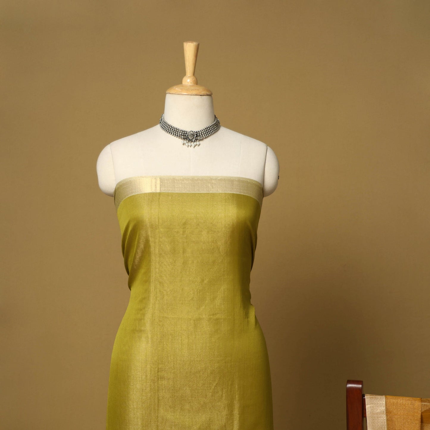 Green - 2pc tissue zari handloom unstitched maheshwari silk