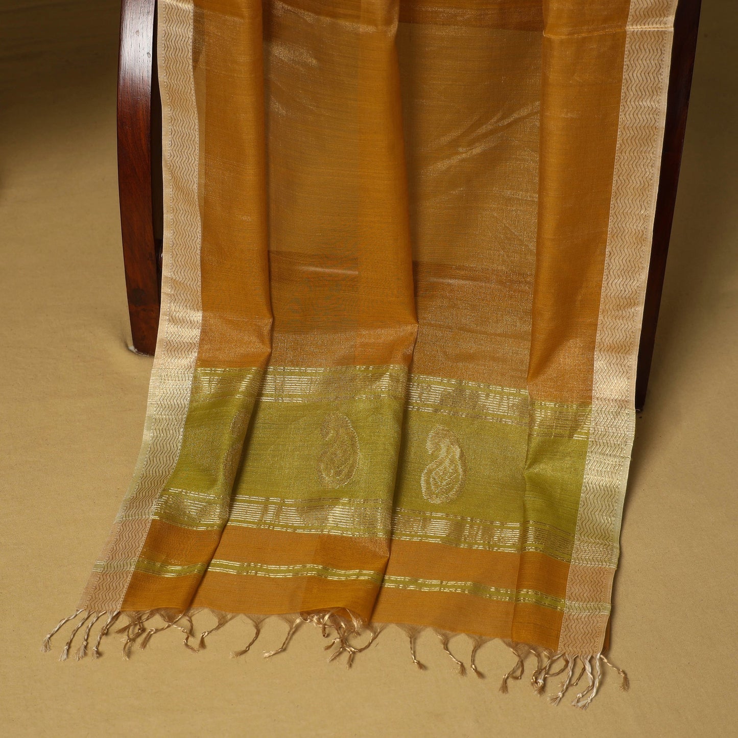 Green - 2pc tissue zari handloom unstitched maheshwari silk