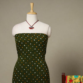 Green 2pc Unstitched Bandhani Dress Material with Jewellery Set