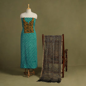 2pc unstitched bandhani dress material with jewellery set