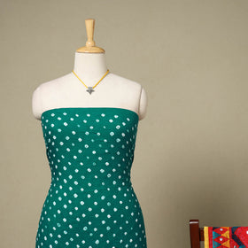 Green 2pc Unstitched Bandhani Dress Material with Jewellery Set