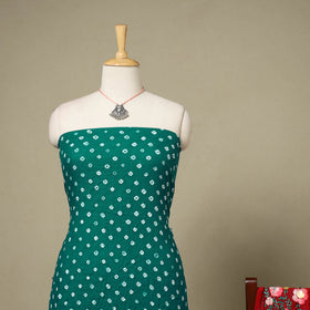 Green 2pc Unstitched Bandhani Dress Material with Jewellery Set