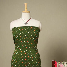Green 2pc Unstitched Bandhani Dress Material with Jewellery Set