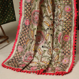 Green 2pc Unstitched Bandhani Dress Material with Jewellery Set