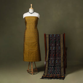 Green - 2pc unstitched handloom sico pochampally ikat dress