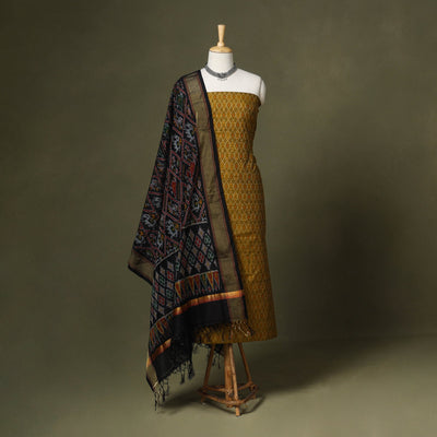 Green - 2pc unstitched handloom sico pochampally ikat dress