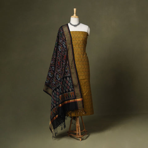 Green - 2pc unstitched handloom sico pochampally ikat dress