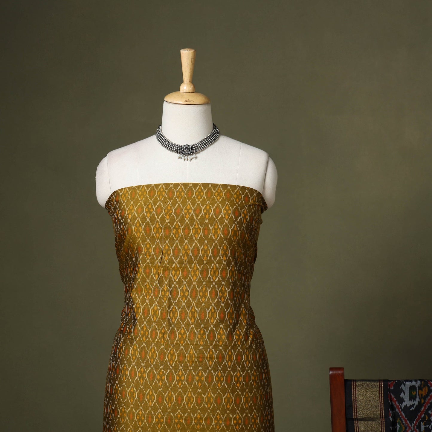 Green - 2pc unstitched handloom sico pochampally ikat dress