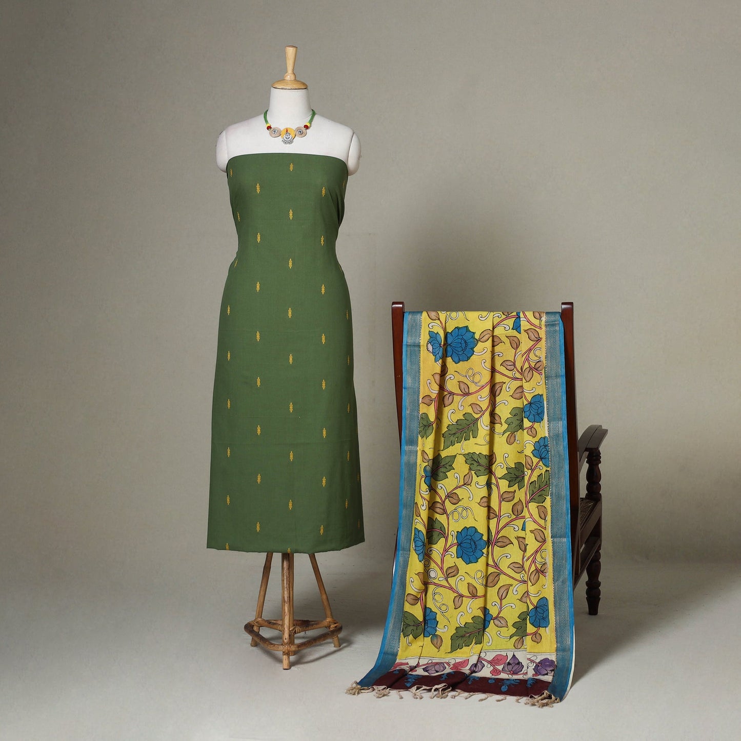 Green - 2pc unstitched jacquard dress material