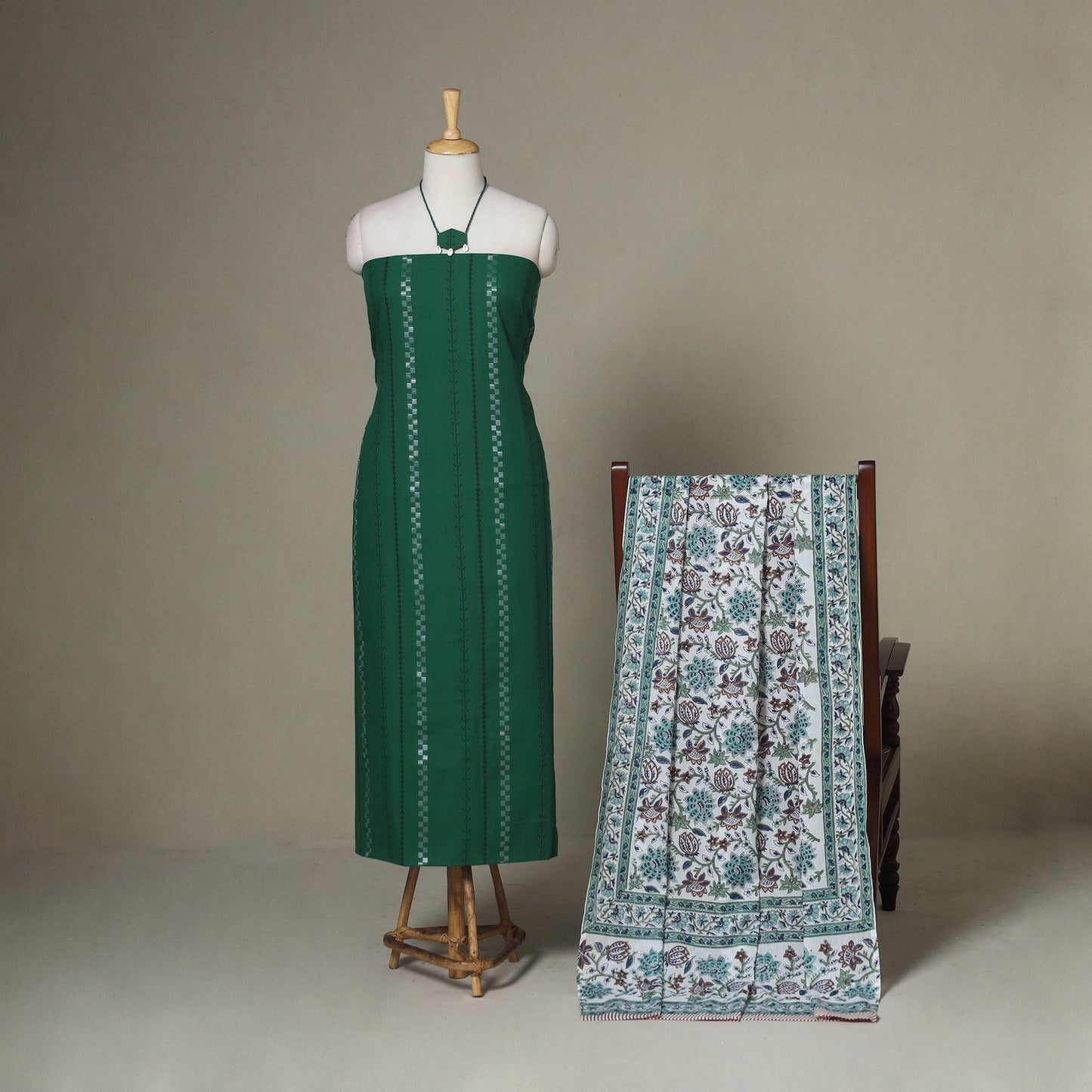 Green - 2pc unstitched jacquard dress material