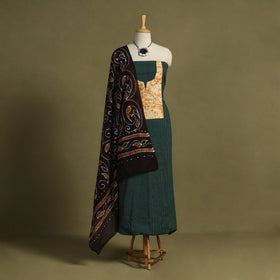 Green 2pc Unstitched Plain Dress Material with Jewellery Set