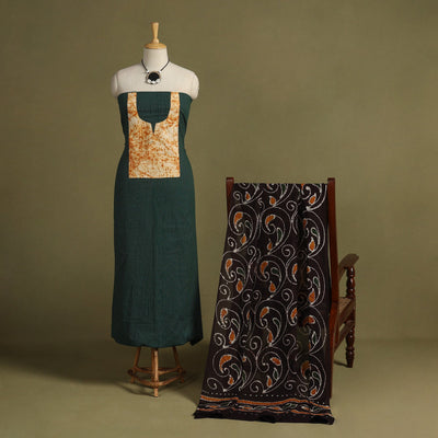 Green 2pc Unstitched Plain Dress Material with Jewellery Set