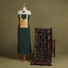 Green 2pc Unstitched Plain Dress Material with Jewellery Set