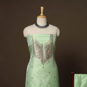 Green - 3pc bangalore silk paithani dress material 01