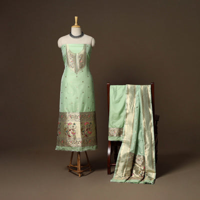 Green - 3pc bangalore silk paithani dress material 01
