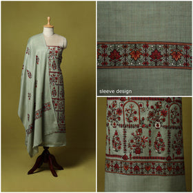 Green - 3pc chain stitch aari embroidered merino wool