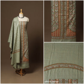 Green - 3pc chain stitch hand embroidered merino wool