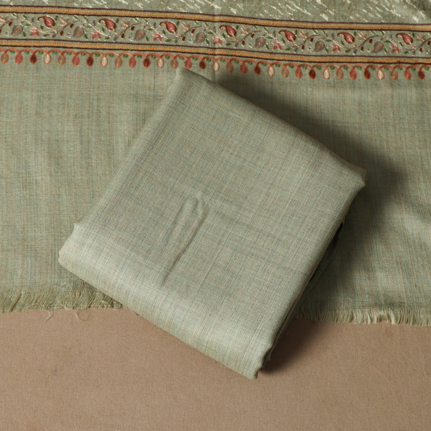 Green - 3pc chain stitch hand embroidered merino wool