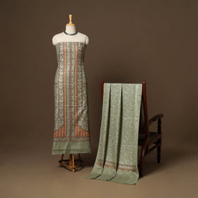 Green - 3pc chain stitch hand embroidered merino wool