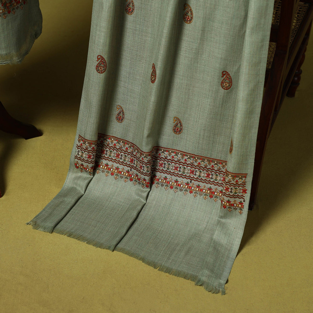 3pc chain stitch embroidered merino wool unstitched dress