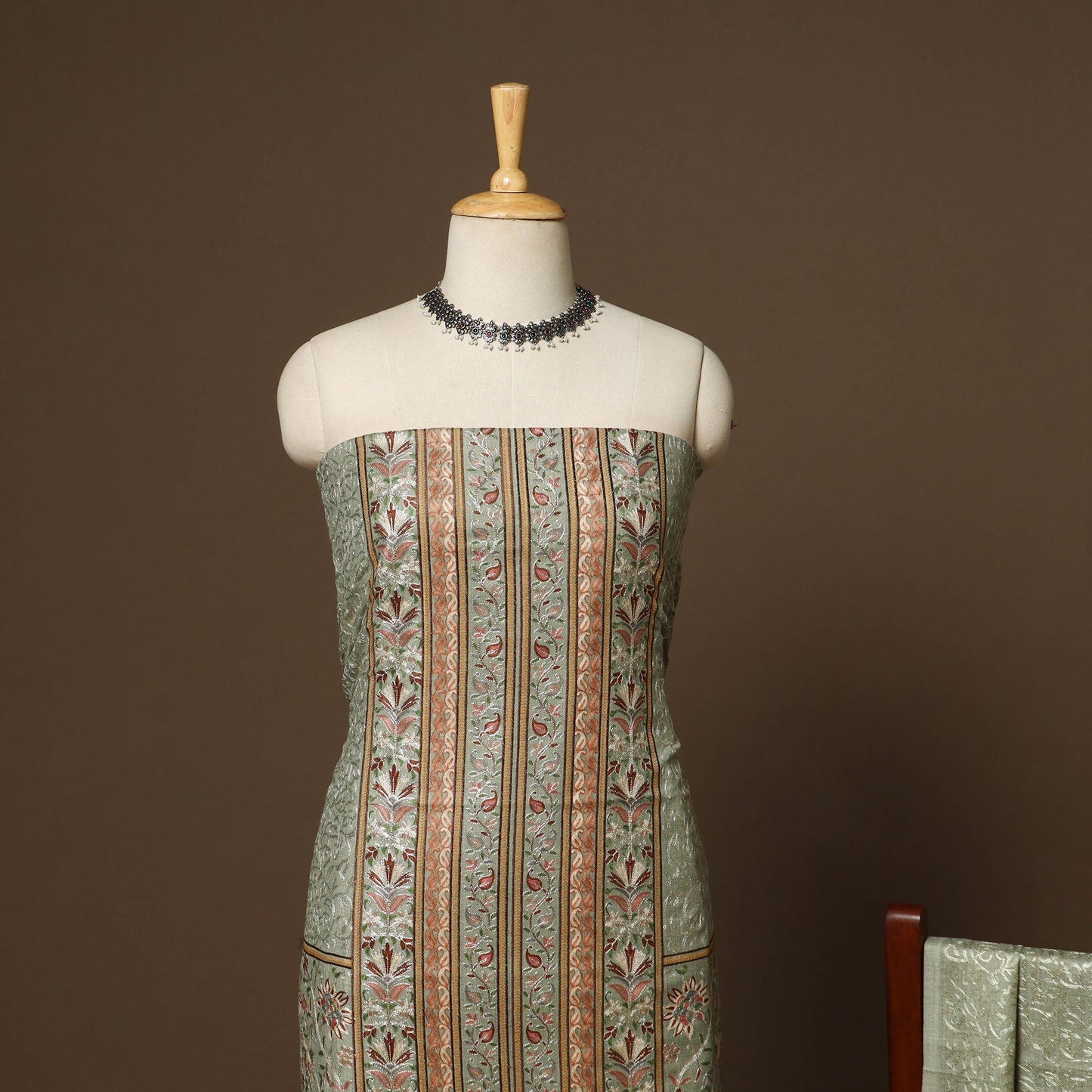 Green - 3pc chain stitch hand embroidered merino wool