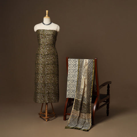 3pc chanderi silk unstitched hand bagru dress material 36