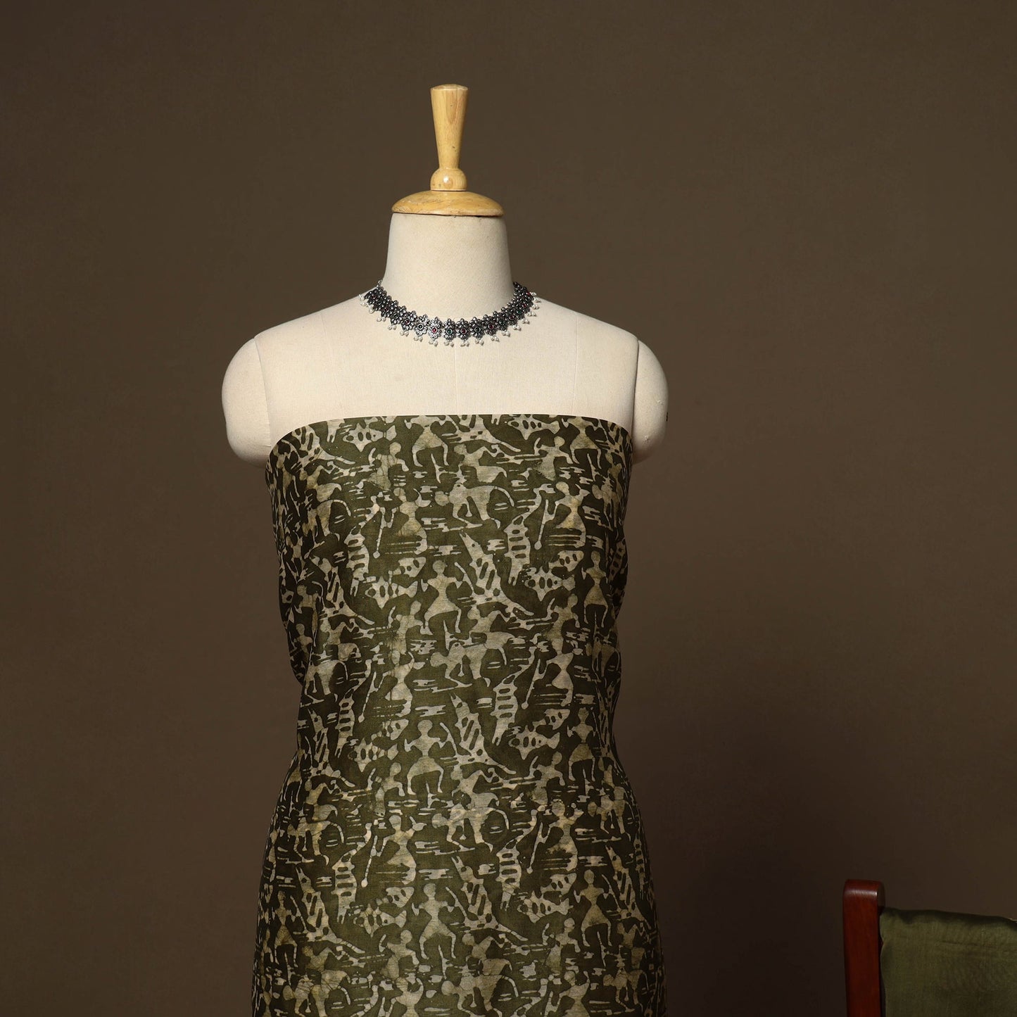 Green - 3pc chanderi silk unstitched hand batik dress