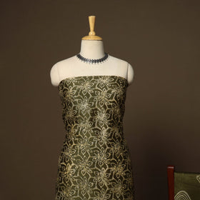 Green - 3pc chanderi silk unstitched hand batik dress