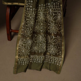 Green - 3pc chanderi silk unstitched hand batik dress