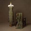 Green - 3pc chanderi silk unstitched hand batik dress