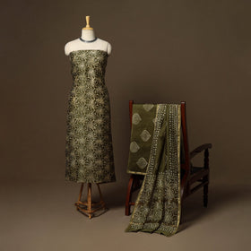 Green - 3pc chanderi silk unstitched hand batik dress