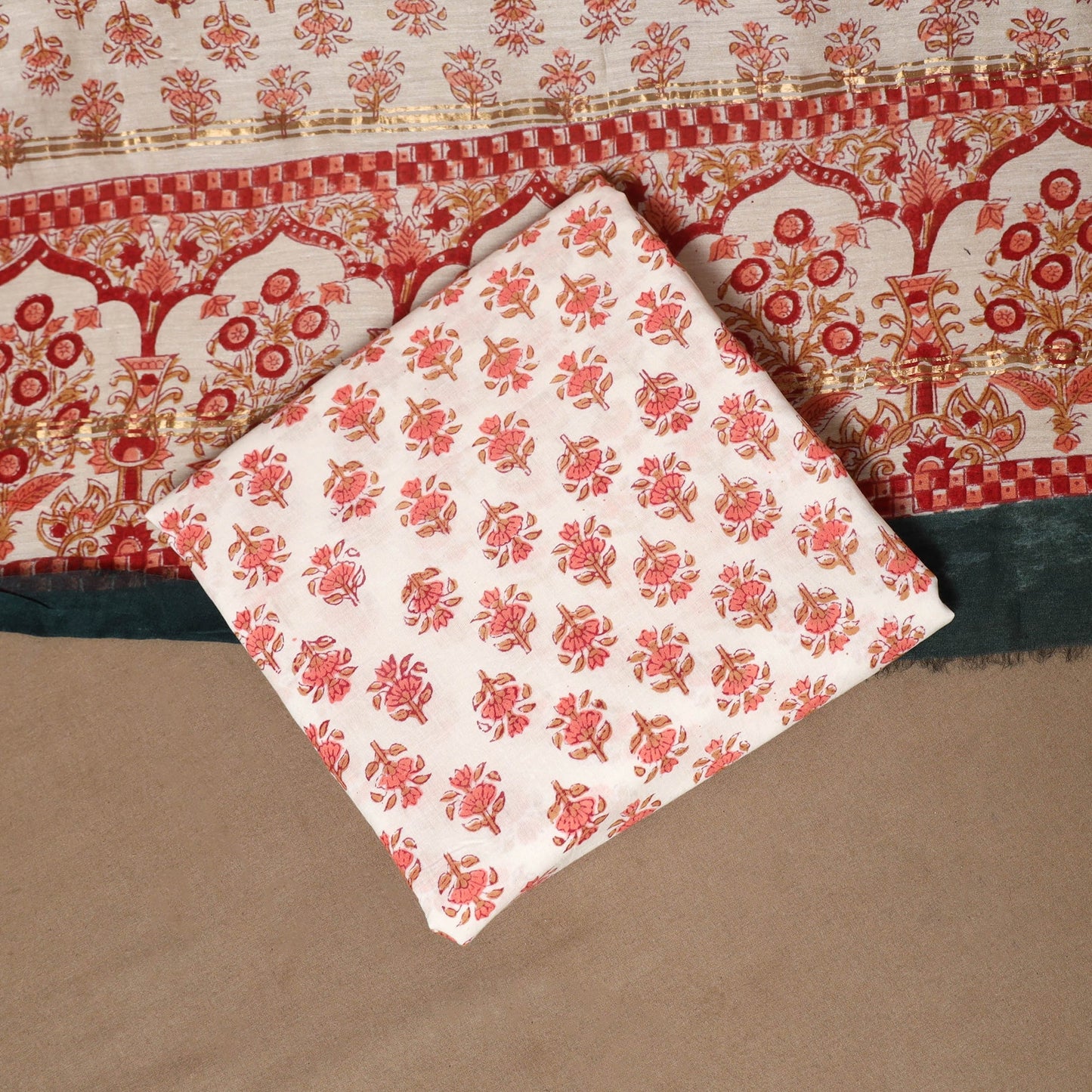 3pc chanderi silk unstitched hand sanganeri dress material