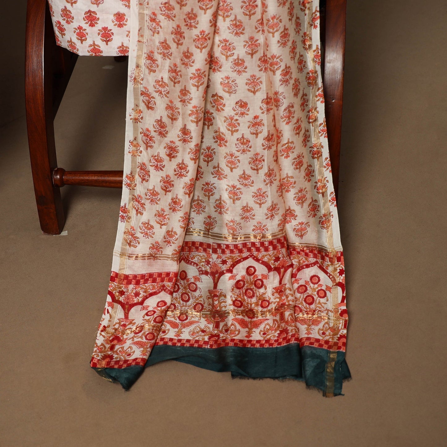 3pc chanderi silk unstitched hand sanganeri dress material